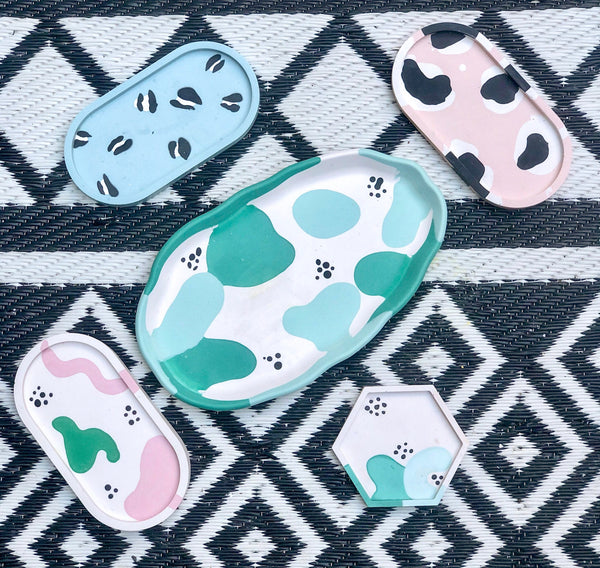 Set of 2 Teal Squiggle Hexagon Coasters