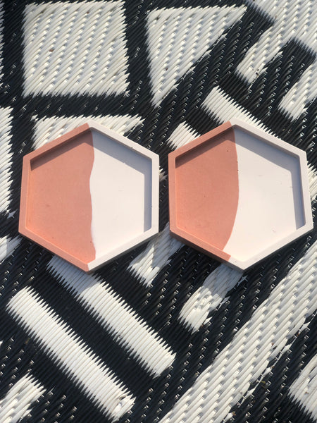 Set of 2 Terra-cotta 2-Tone Hexagon Coasters