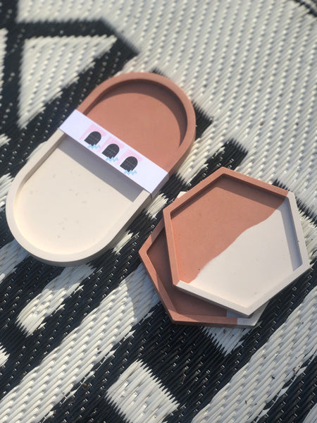 Set of 2 Terra-cotta 2-Tone Hexagon Coasters
