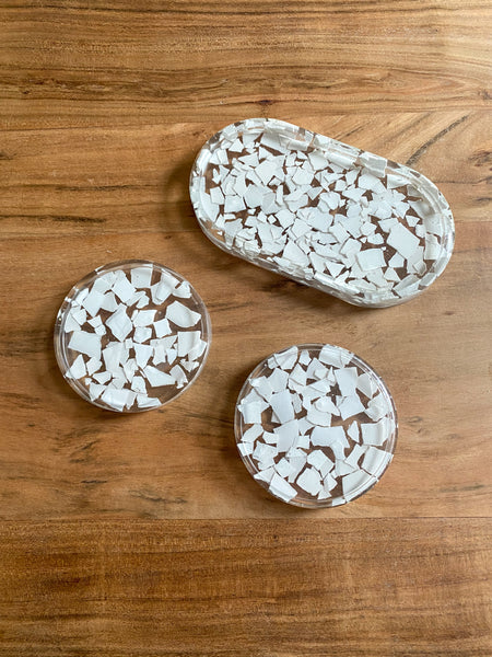Transparent White Terrazzo Coasters set of 2