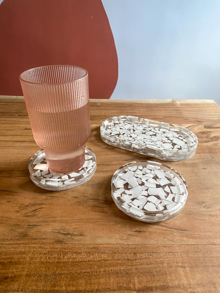 Transparent White Terrazzo Coasters set of 2