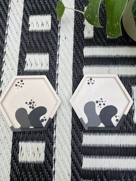 Black squiggle coasters set of 2