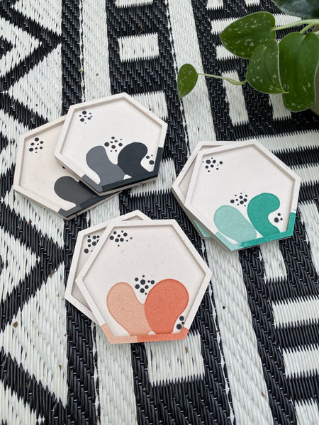 Black squiggle coasters set of 2