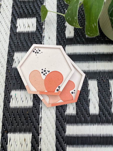 Terracotta squiggle coasters set of 2