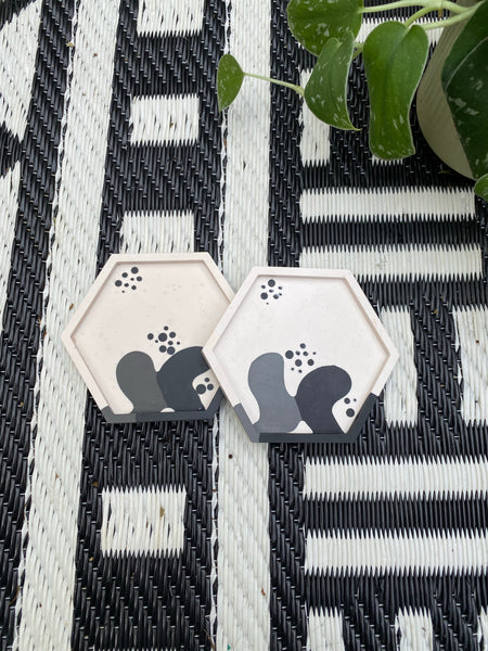 Black squiggle coasters set of 2