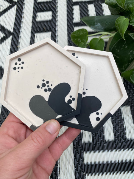 Black squiggle coasters set of 2