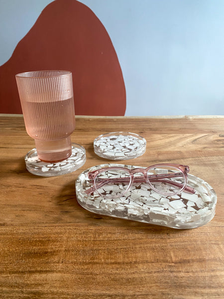 White Terrazzo Resin Trinket Tray
