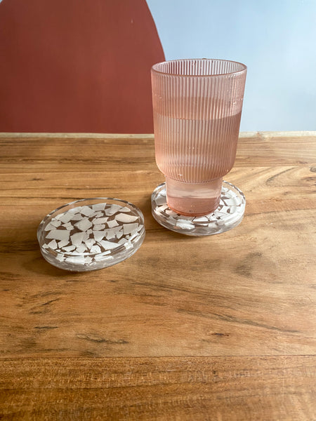 Transparent White Terrazzo Coasters set of 2