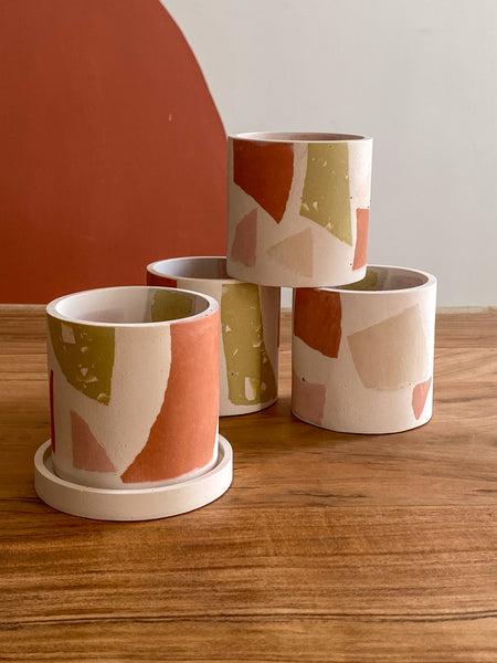 3” chunky terrazzo planter pot Terracotta / Sage