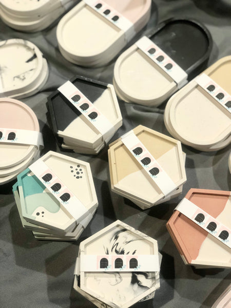 Set of 2 Terra-cotta 2-Tone Hexagon Coasters