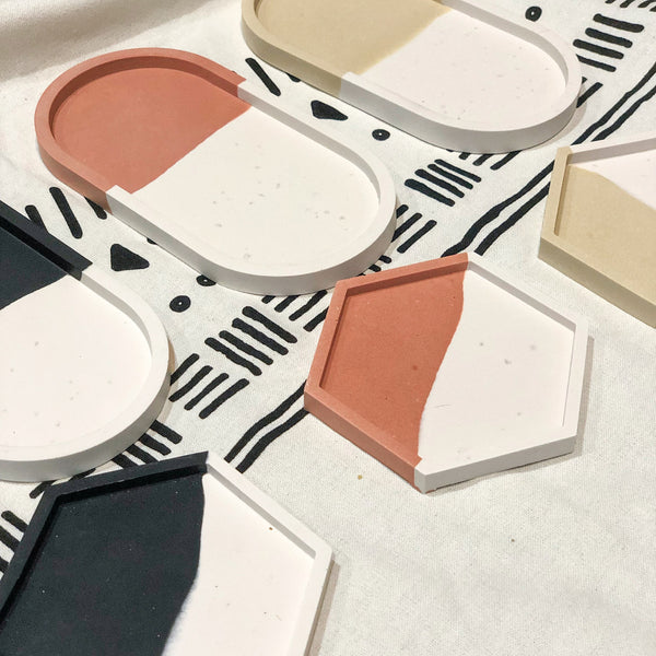 SET OF 2 Monochrome 2-tone Hexagon Coasters