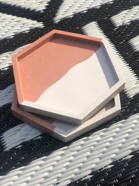 Set of 2 Terra-cotta 2-Tone Hexagon Coasters