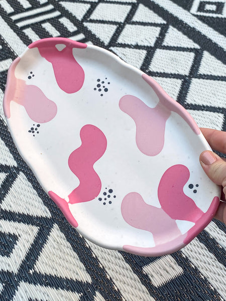 2NDS Pink Squiggle Oval Platter